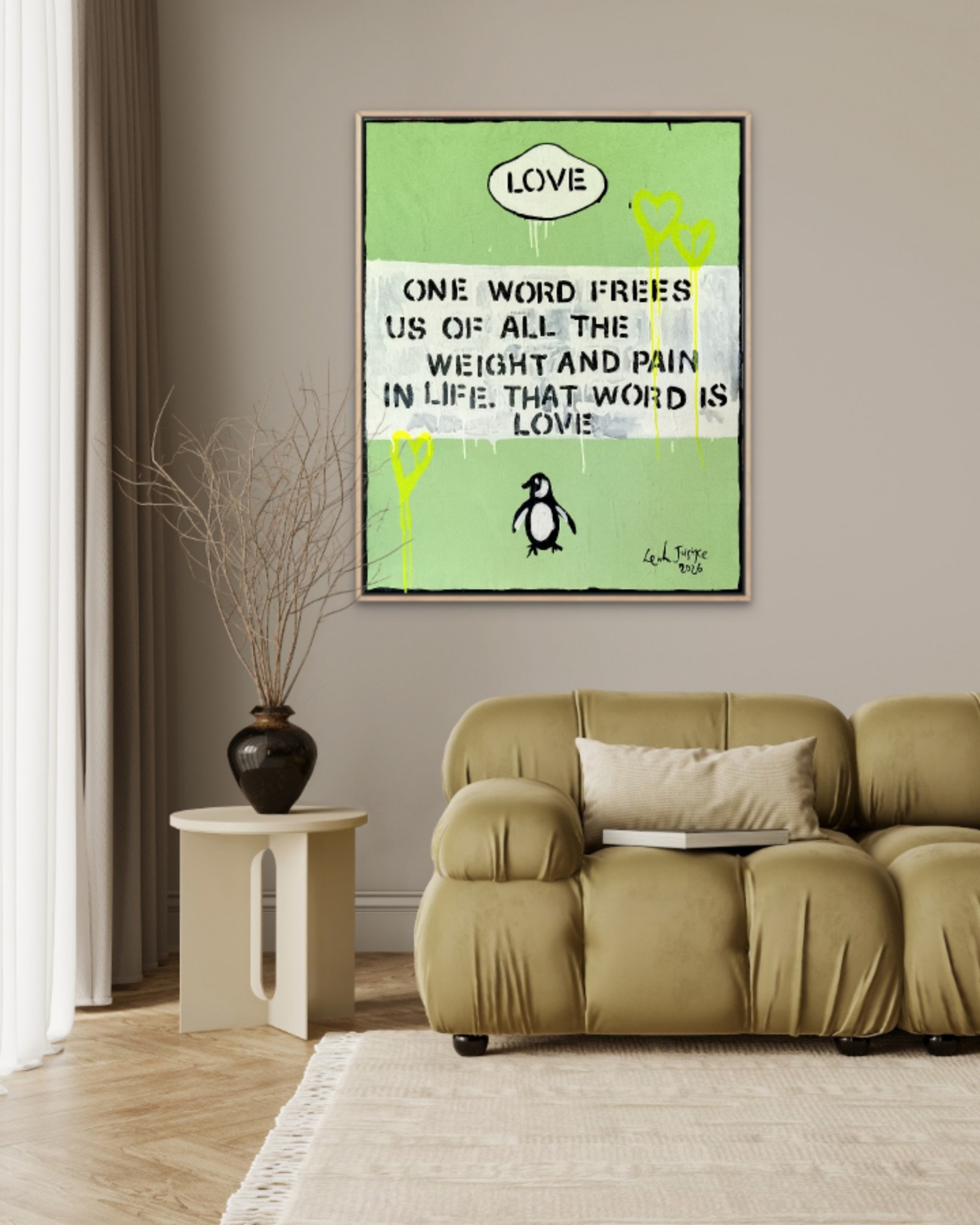Bound Classics custom love quote artwork, green colourway